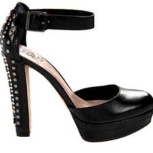 Vince Camuto Black Ankle wrap studded Platform Heel leather upper Size 6B/36